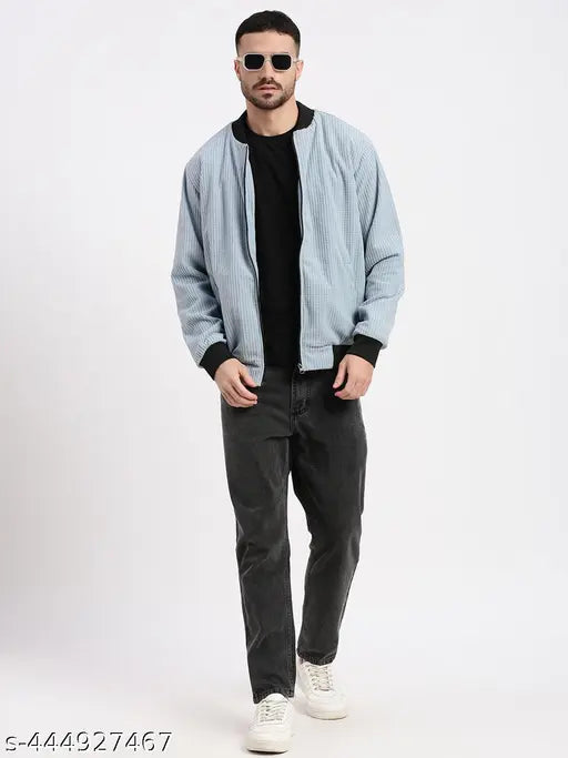 SHOWOFF Men's Blue Solid Bomber Jacket