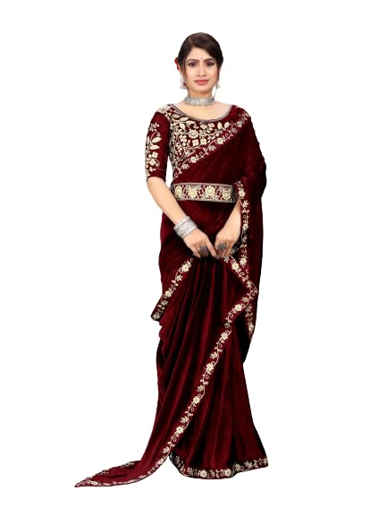 Dream Crushers™ |Velvet Embroidered Saree