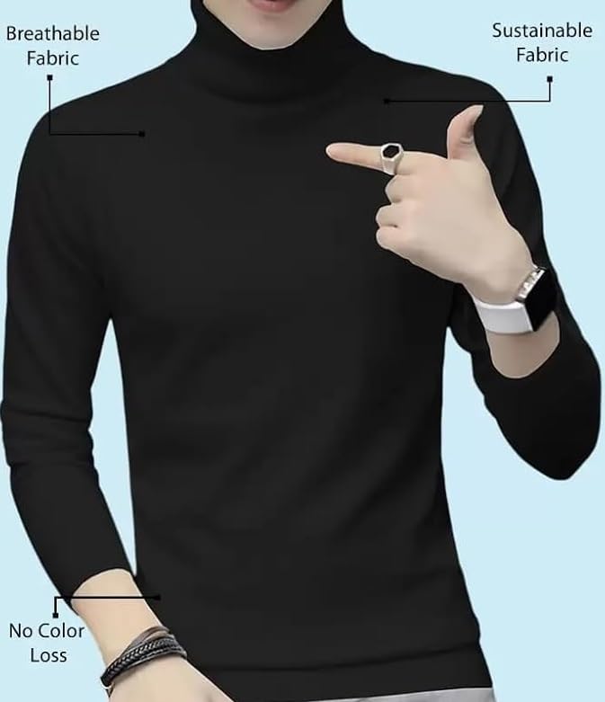 Mens  High Neck Turtle Neck Regular Fit Full Sleeves T-Shirt