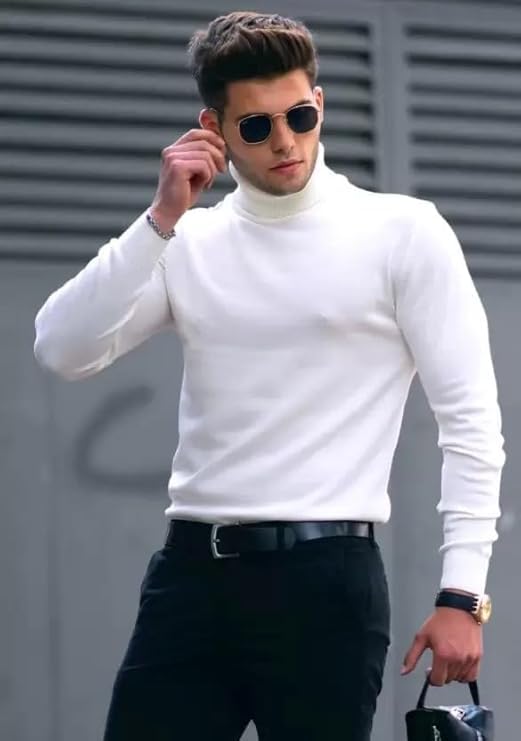 Mens  High Neck Turtle Neck Regular Fit Full Sleeves T-Shirt