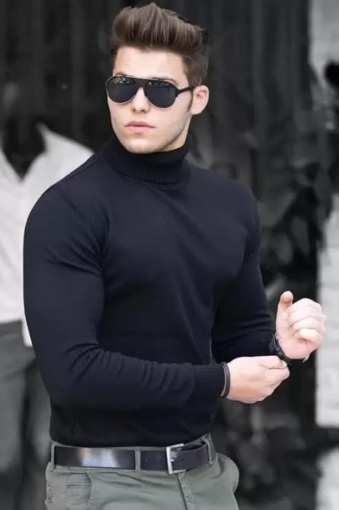 Mens  High Neck Turtle Neck Regular Fit Full Sleeves T-Shirt