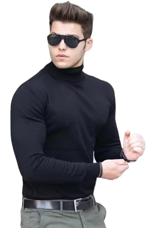 Mens  High Neck Turtle Neck Regular Fit Full Sleeves T-Shirt