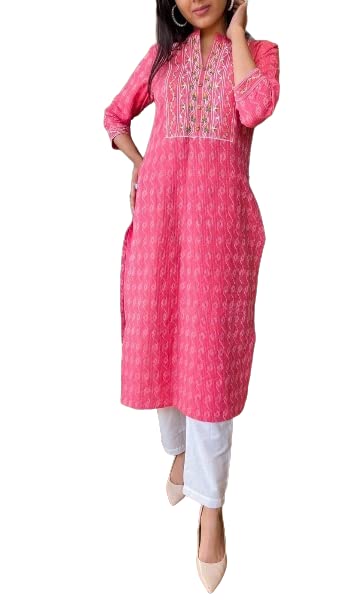 PinkCity Women's Sambalpuri Print Kurti | Embroidered Cotton Kurti Set with Pant and Dupatta | Kurta Set with Dupatta for Ladies, Girls.