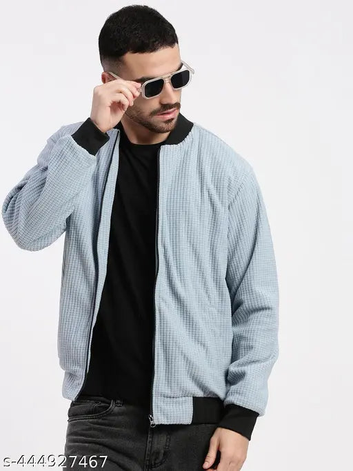 SHOWOFF Men's Blue Solid Bomber Jacket