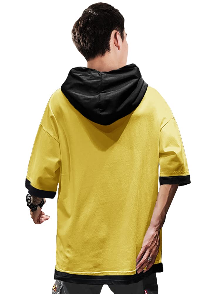 EYEBOGLER Men's Trendy Hooded Neck Half Sleeves Solid Regular Fit T-Shirt™