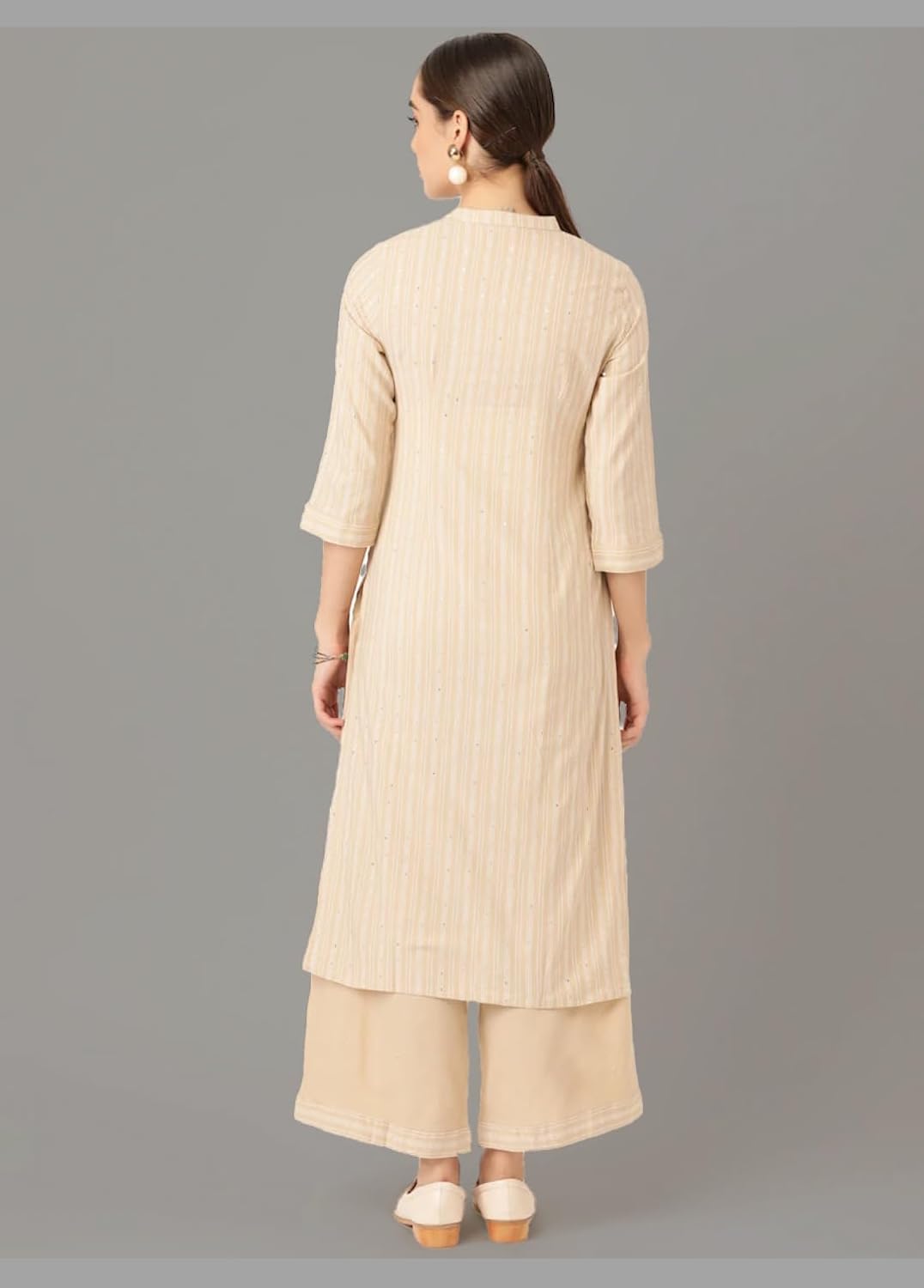 Maadwara Women Beige Cotton Striped Kurta With Palazzos™