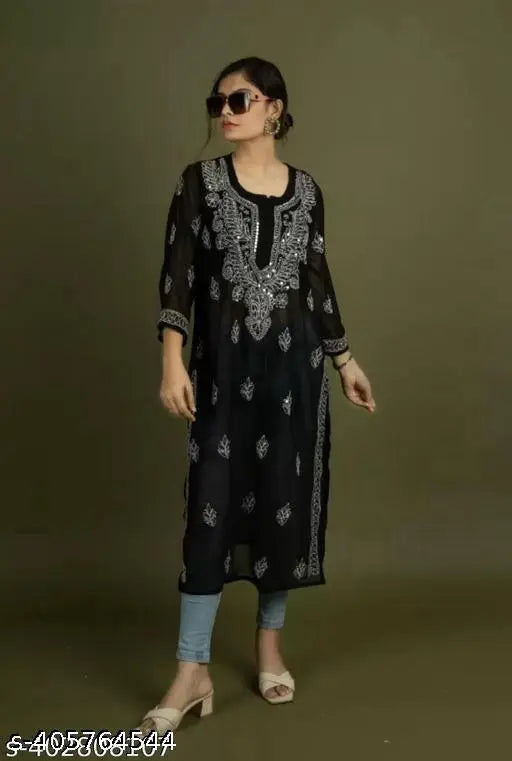 Embroidered Straight Kurta with Inner Slip