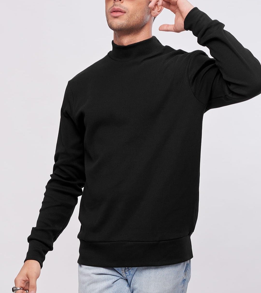 Rivaem Men's Regular Fit High Neck Full Sleeve Soild Casual T-Shirt Winter Wear High Neck Combos of 2 -(Black + Black)