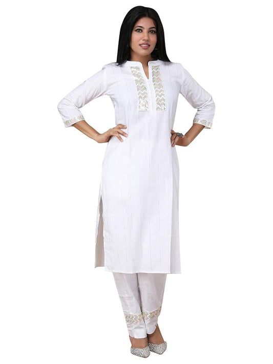 Maadwara Women's Cotton Sequence Lace Work Kurta with Pant | Women Kurta Pant Set | Girls Cotton Kurti and Pant Set | Women Ethnic Kurta Set