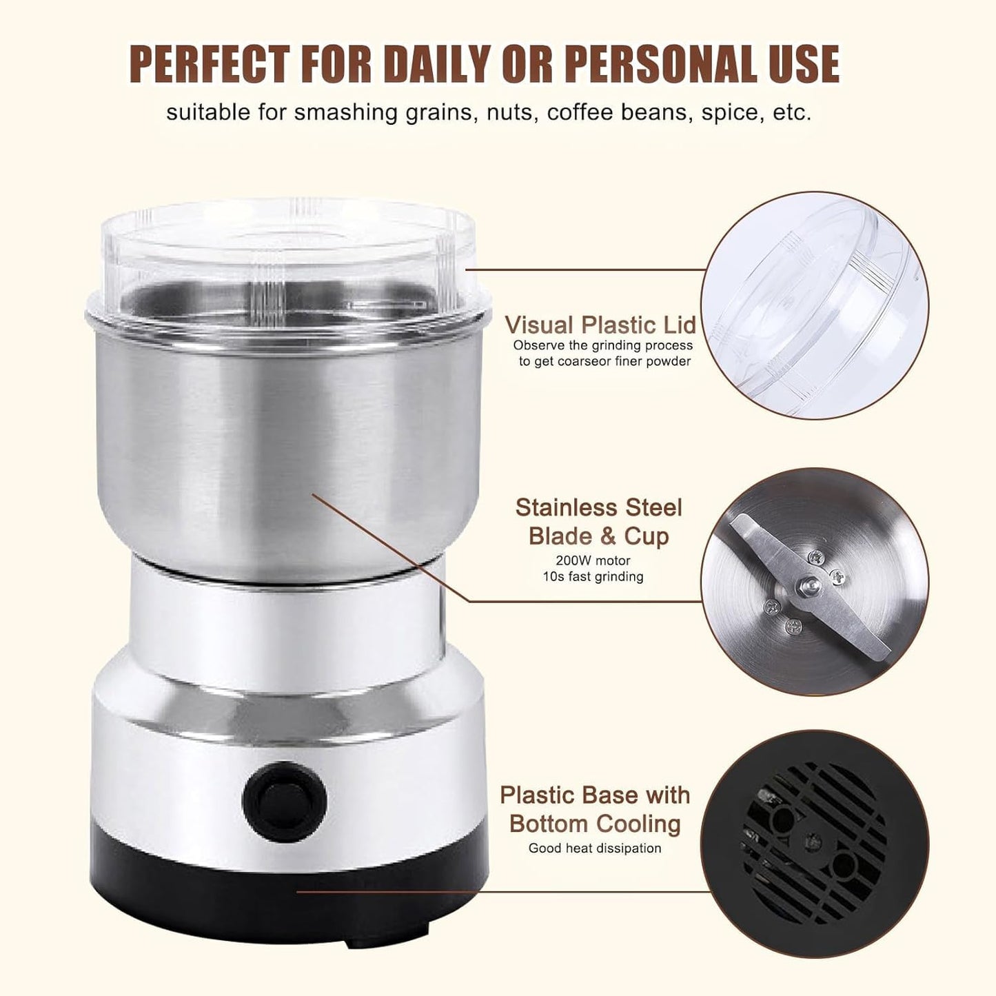 Electric Smash Machine, Multifunction Small Food Grinder Grain Grinder, Portable Coffee Bean Grinder