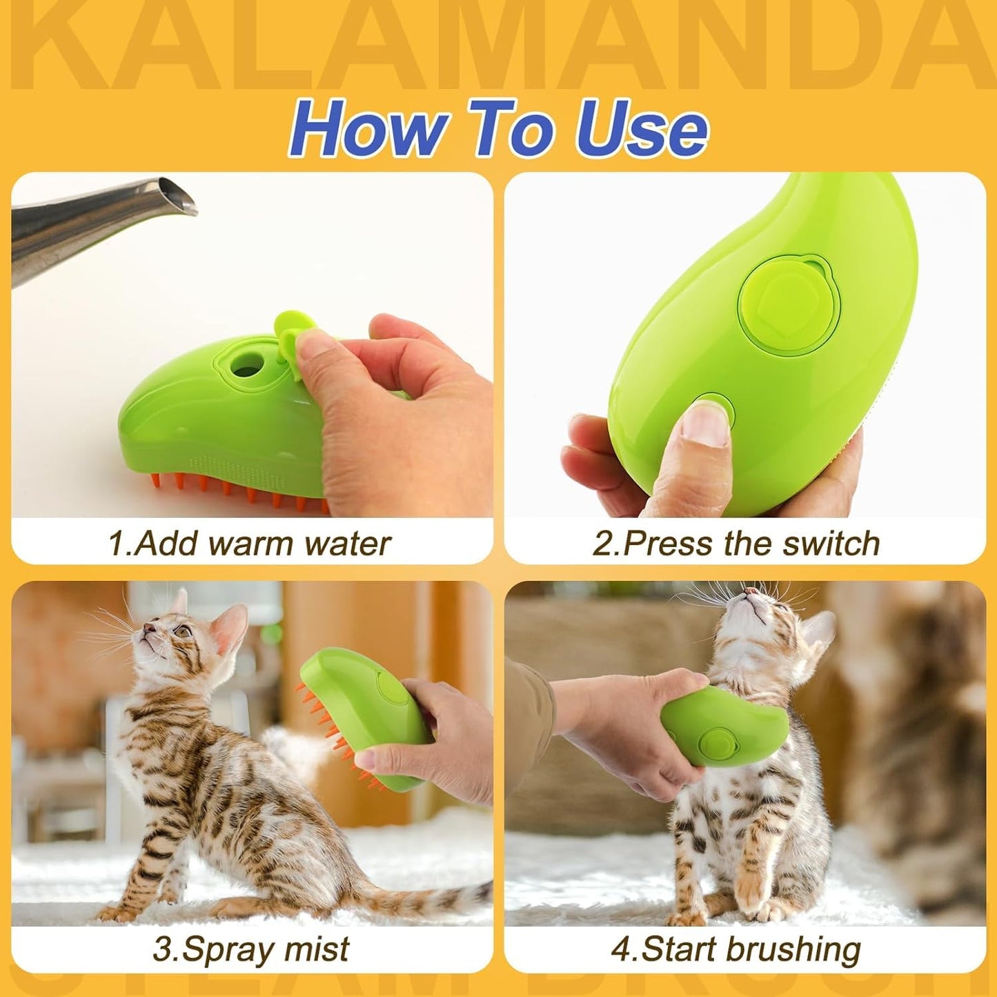 New 3 In1 Steamy Pet Cat Brush Cleanser Vapor, Steaming Pet Hair Brush, Pet