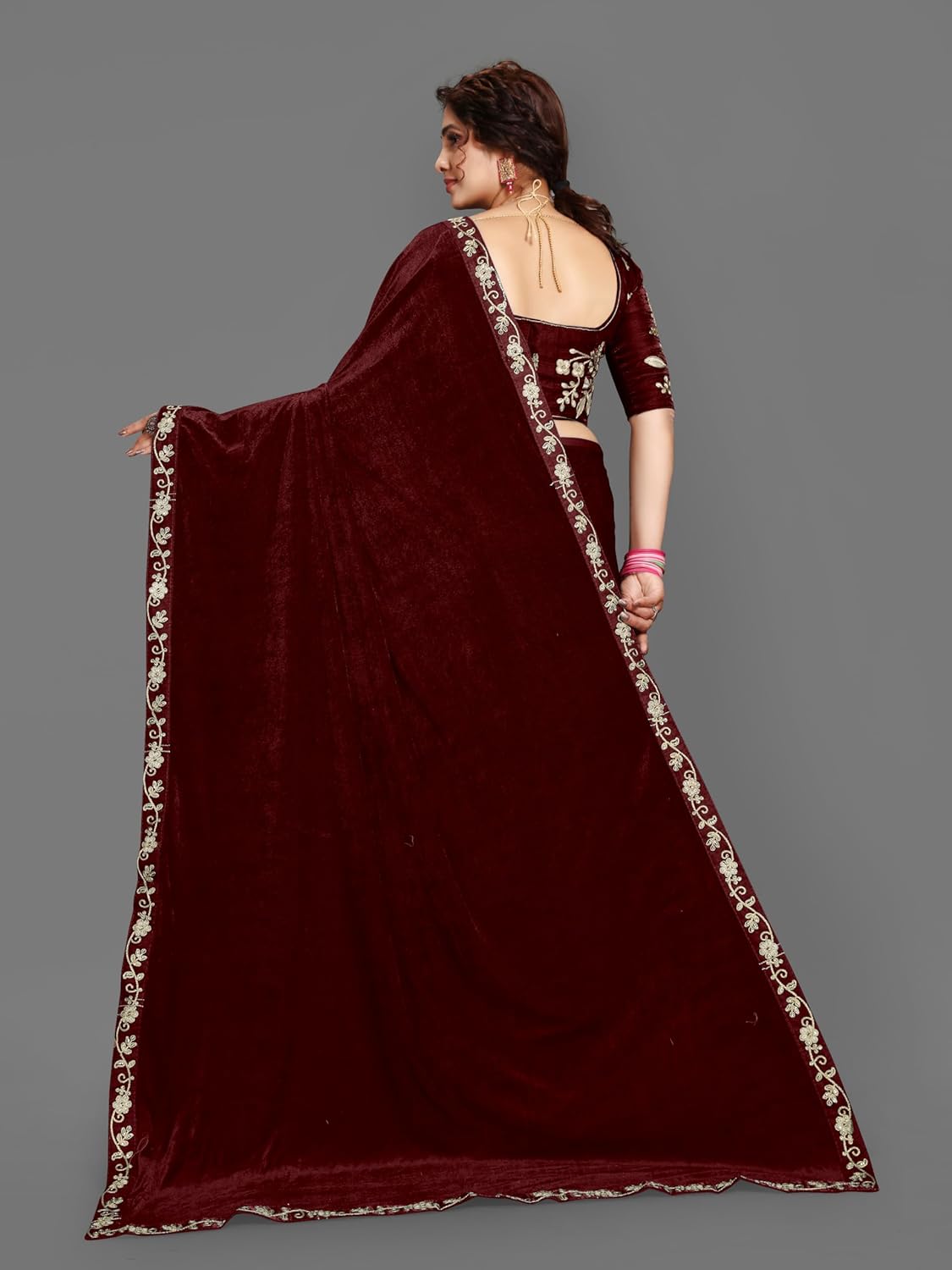 Dream Crushers™ |Velvet Embroidered Saree