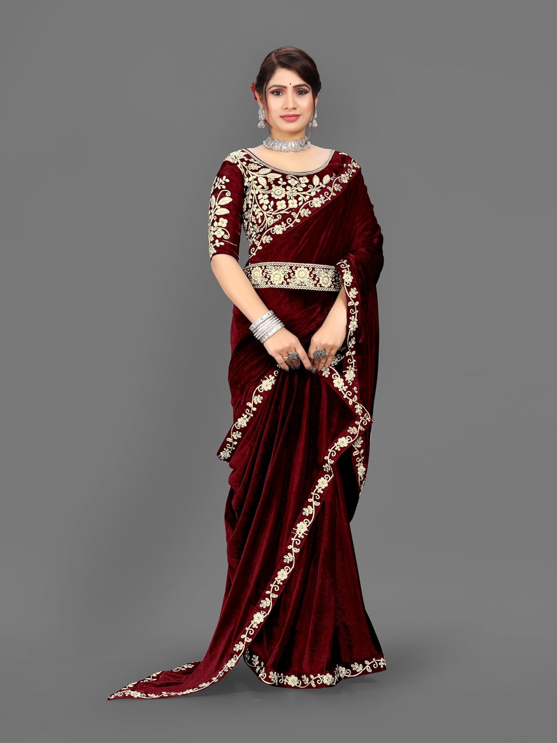 Dream Crushers™ |Velvet Embroidered Saree