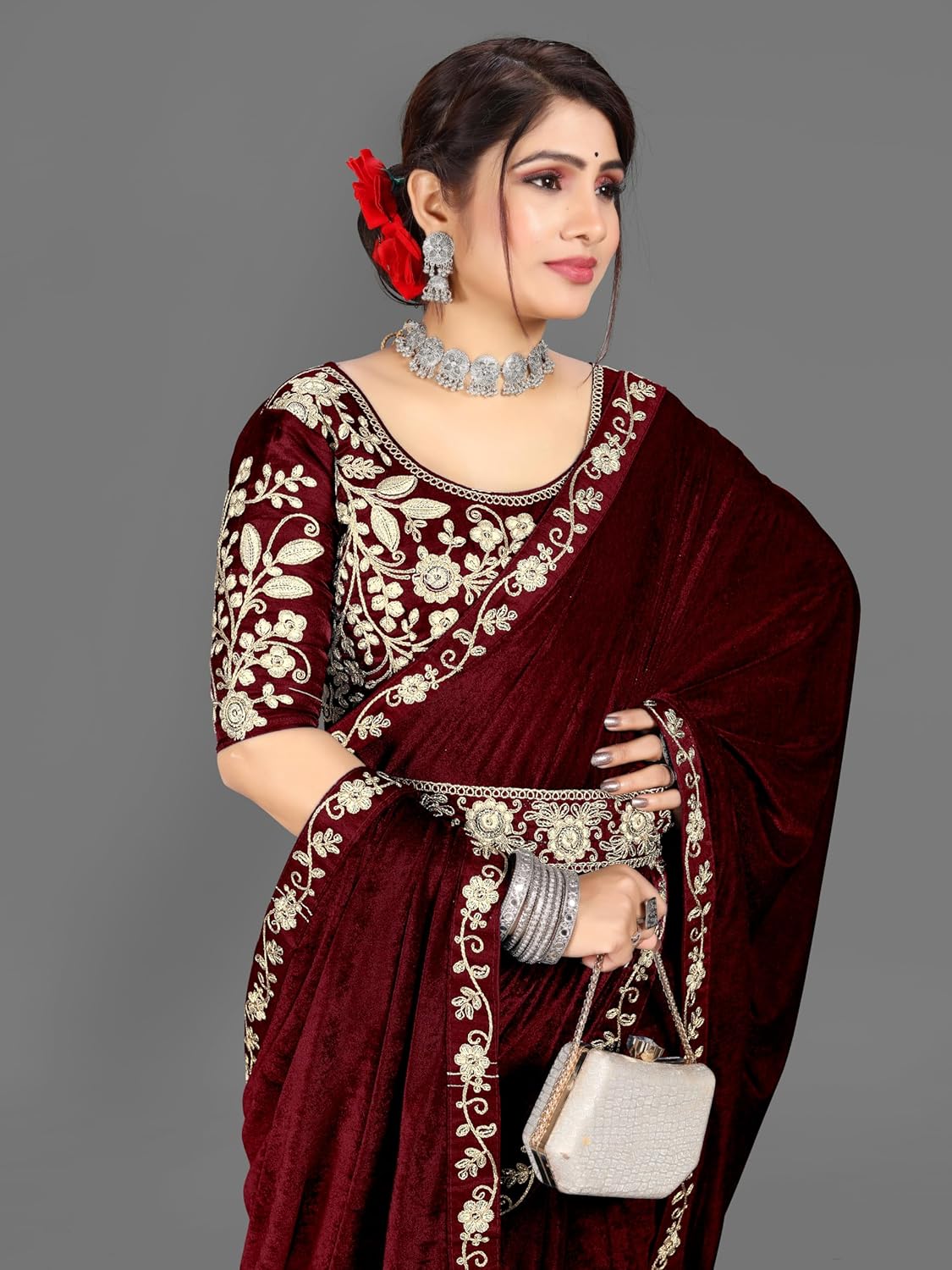 Dream Crushers™ |Velvet Embroidered Saree