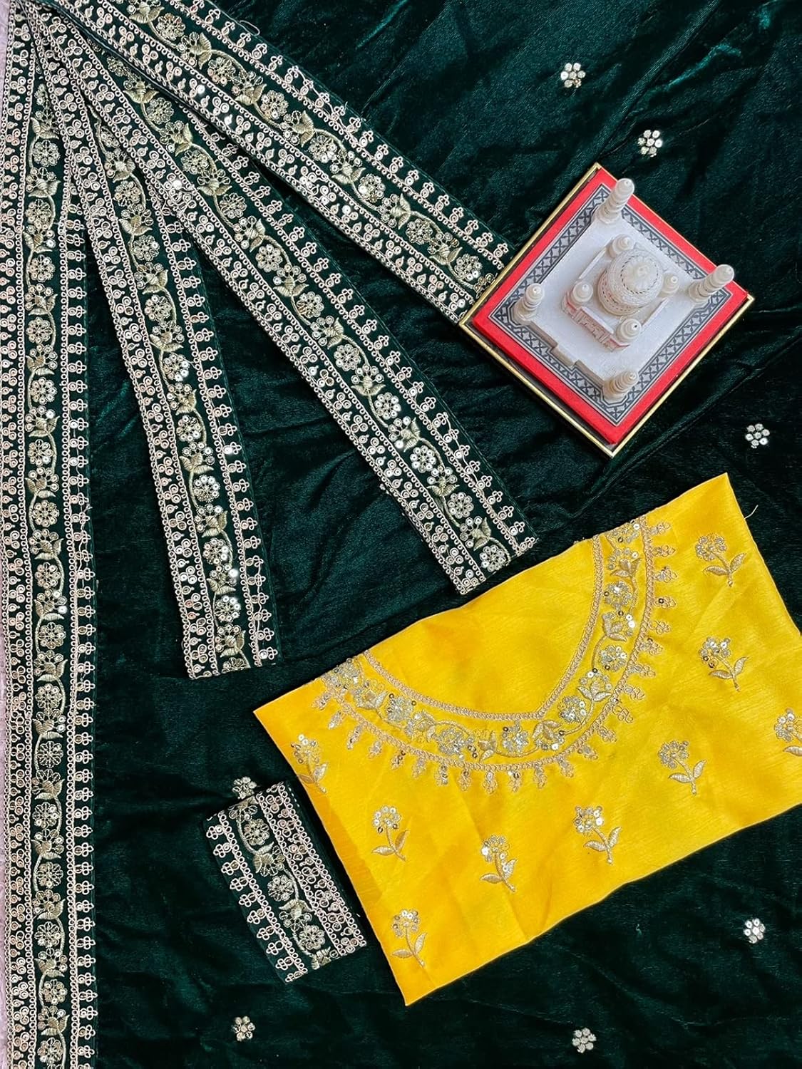 Jayamar Pretty Designer Velvet Saree Embroidary Sequence Work With Unstitched Blouse™