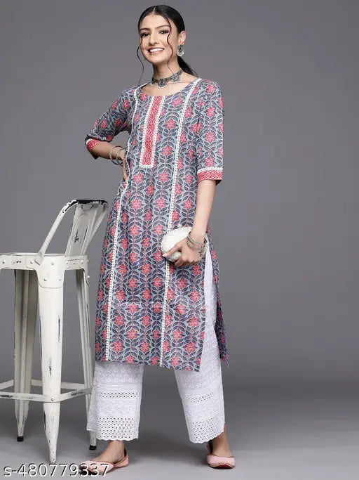 straight-fit kurta Rayon features a floral print